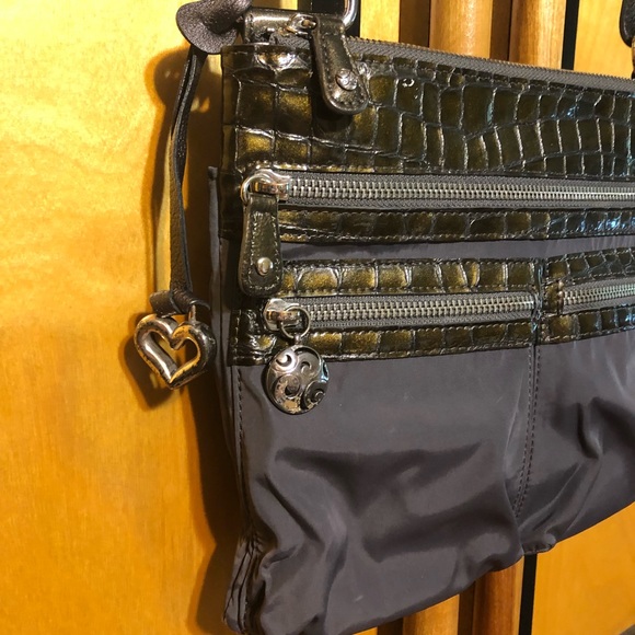 BRIGHTON Brown Leather and Nylon Crossbody Bag and Dustbag - Picture 8 of 13